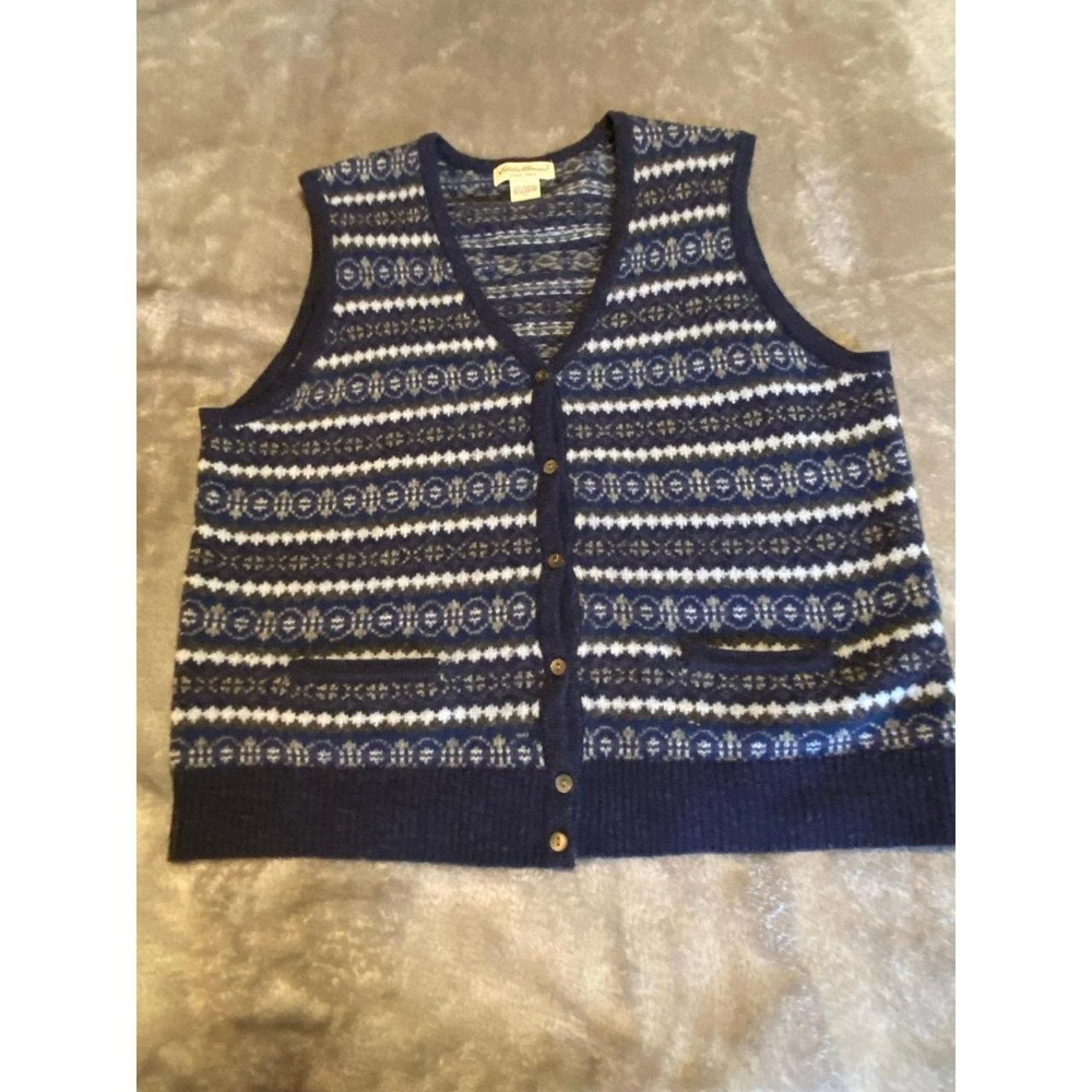 Eddie Bauer Vest Women Large Lambswool Granny Core Cardigan Outerwear s52